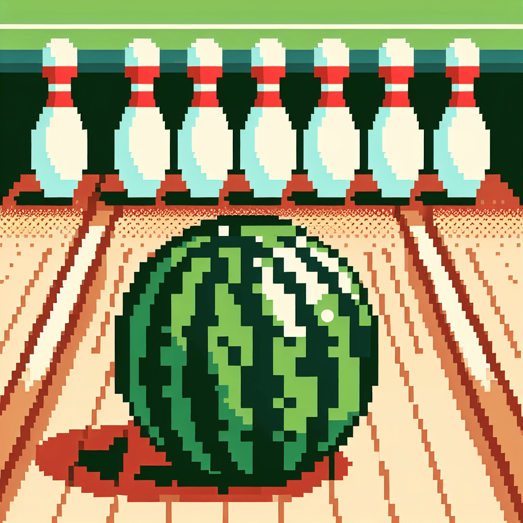 Watermelon Bowling Game - A watermelon rolling down a bowling lane